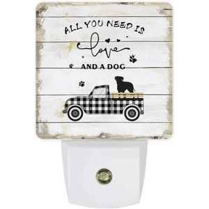 Plug-in Night Light Lamp with Sensor, Farmhouse Dog on Rustic Wood Wall LED